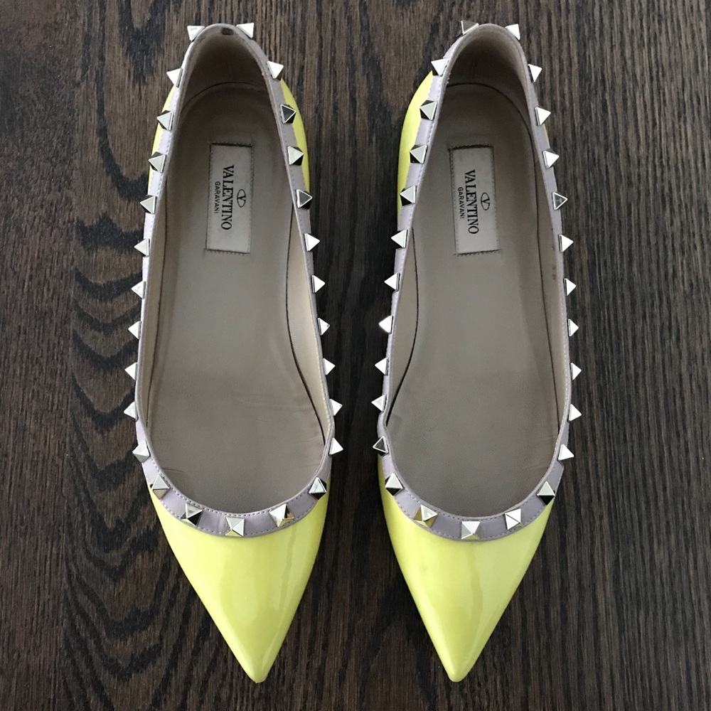 Valentino Yellow Rockstud Patent Ballerina Flats